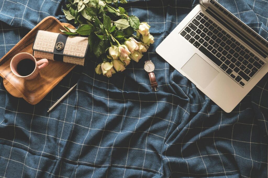 Open Laptop and Flowers