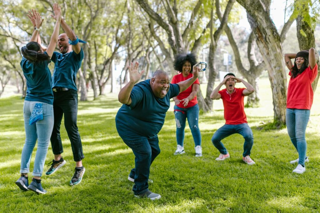 A team celebrating their achievements after an accountability exercise