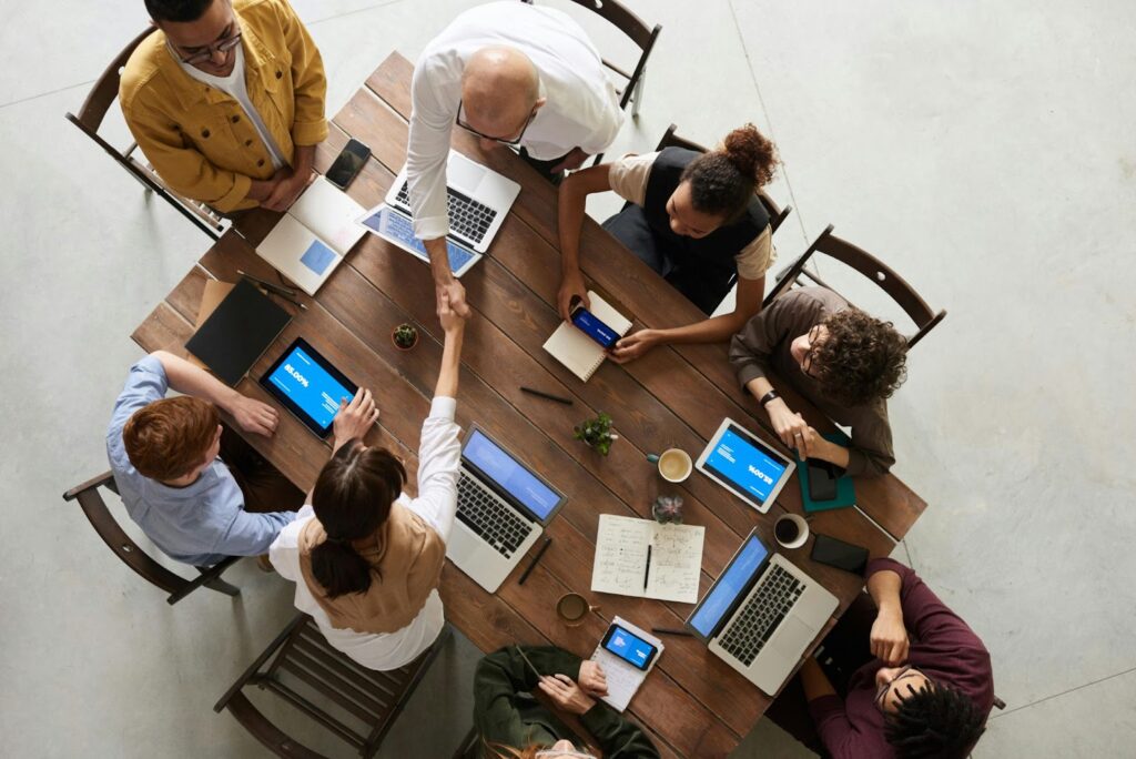 A team collaborating to set goals during a workshop